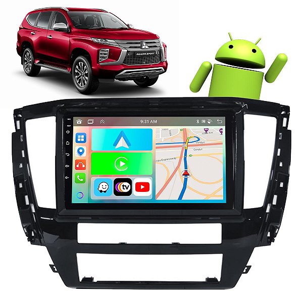 Kit Multimídia Android CarPlay 9" Polegadas Mitsubishi Pajero Sport 2022-2024 Google Voz + Câmera