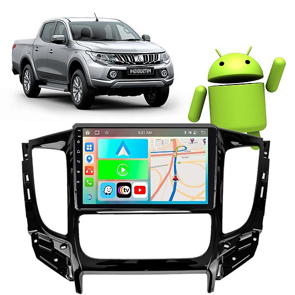 Kit Central Multimídia Android 9" Polegadas Mitsubishi L200 Triton 2016-2022 CarPlay