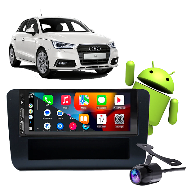 Kit Multimídia 1 Din 2-32GB Audi A1 2011 A 2017 Android Auto CarPlay Google Assistente + Câmera de Ré