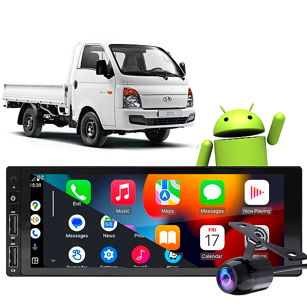 Kit Multimidia 1 Din Android Hyundai Hr 2005-2024 Bluetooth Waze CarPlay Android Auto + Câmera de Ré