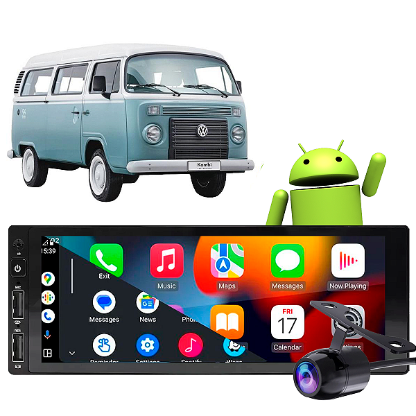 Kit Multimidia Android Carplay Volkswagen Kombi 1995-2014 1 Din Bluetooth GPS 2-32GB Carplay + Câmera de Ré