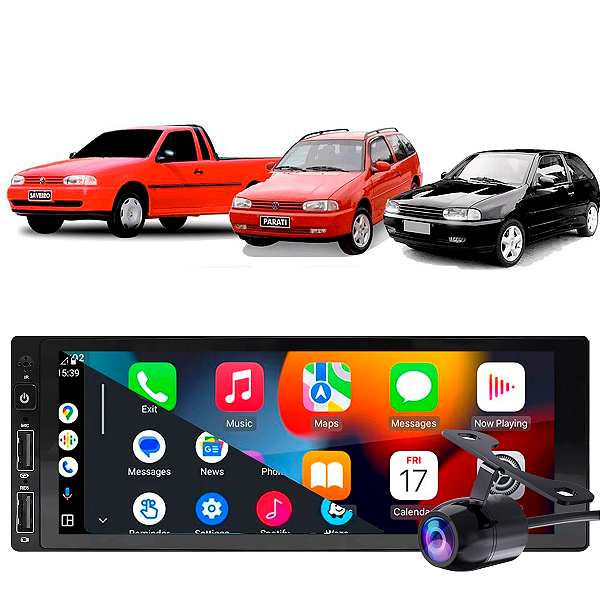 Kit Multimídia 1 Din 2-32GB Gol Parati Saveiro G2 1995-1999 Android Auto CarPlay Google Assistente + Câmera de Ré