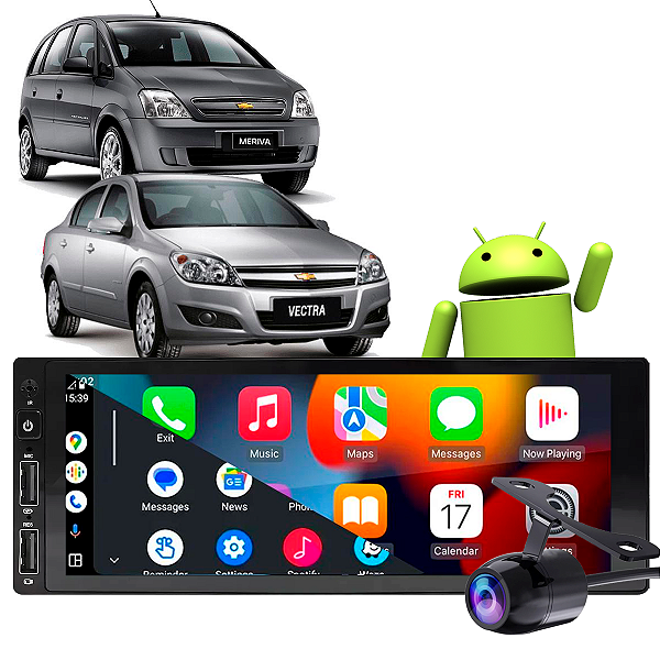 Kit Multimidia Android Carplay Vectra 1999-2011 1 Din Bluetooth GPS 2-32GB Carplay + Câmera de Ré