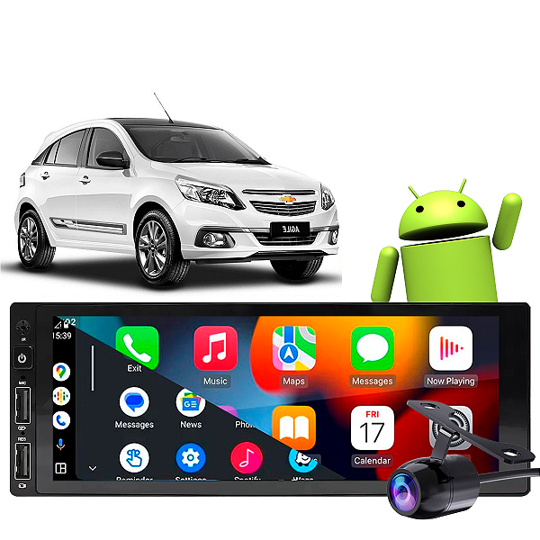 Kit Multimídia Android Fiat Agile 2010-2014 1 Din MP3 2-32gb Google Siri + Câmera de Ré