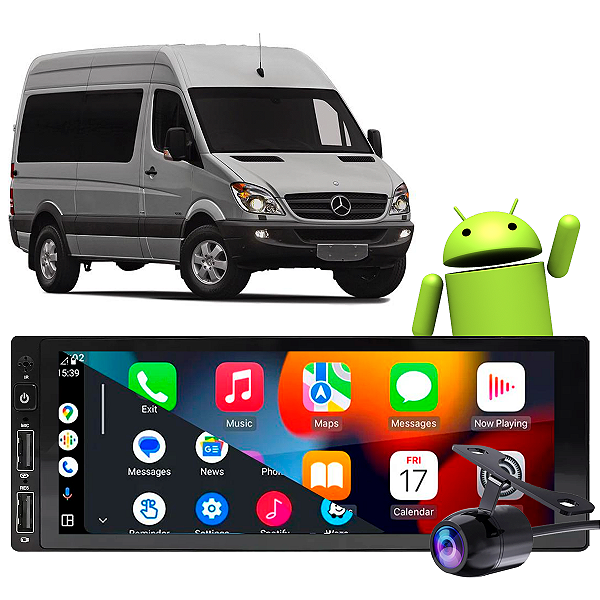 Kit Central Multimidia 1 Din Mercedes Bens Sprinter 2013-2021 2/32GB GPS WiFi CarPlay + Câmera de Ré