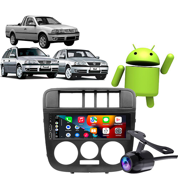 Kit Central Multimidia 1 Din Android Gol G4 2005-2008 GPS Google Siri CarPlay + Câmera de Ré