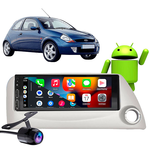 Kit Multimídia Android Ford Ka 1998 a 2005 1 Din MP3 2-32gb Google Siri + Câmera de Ré