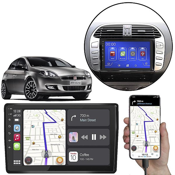 Kit Multimídia 9 Polegadas Fiat Bravo 2011-2016 MP5 CarPlay + Câmera e Moldura