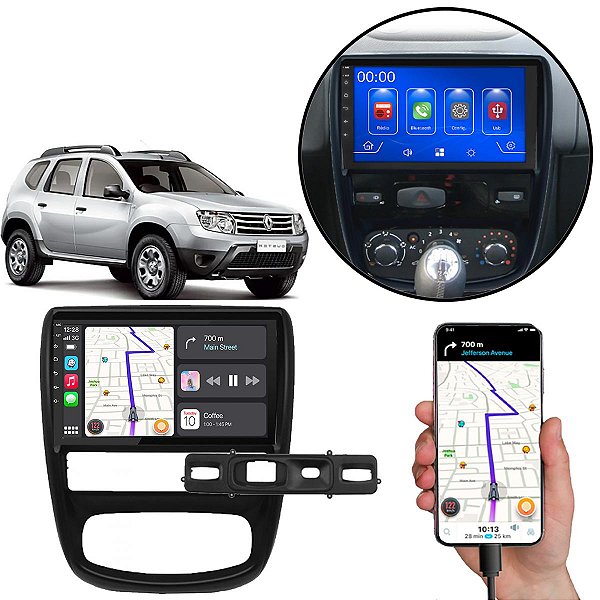 Kit Multimídia 9 Polegadas Renault Duster 2012-2015 MP5 CarPlay + Câmera e Moldura