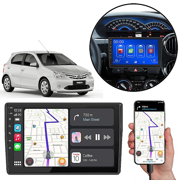 Kit Multimídia MP5 Toyota Etios 2013-2020 9 Pol Android-Auto Carplay