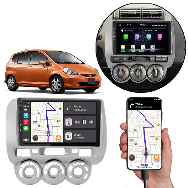Kit Multimídia 9” Polegadas Honda Fit 2004-2008 MP5 CarPlay/Android Auto