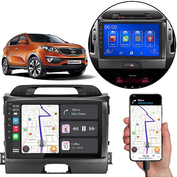 Kit Multimídia 9” Polegadas Sportage 2011 a 2016 MP5 CarPlay/Android Auto