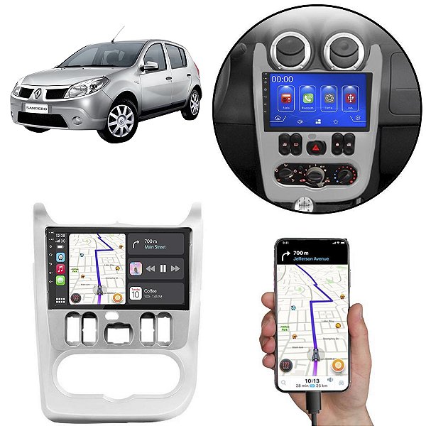 Kit Central Multimídia MP5 Sandero 2007 a 2011 9 Pol Android-Auto Carplay