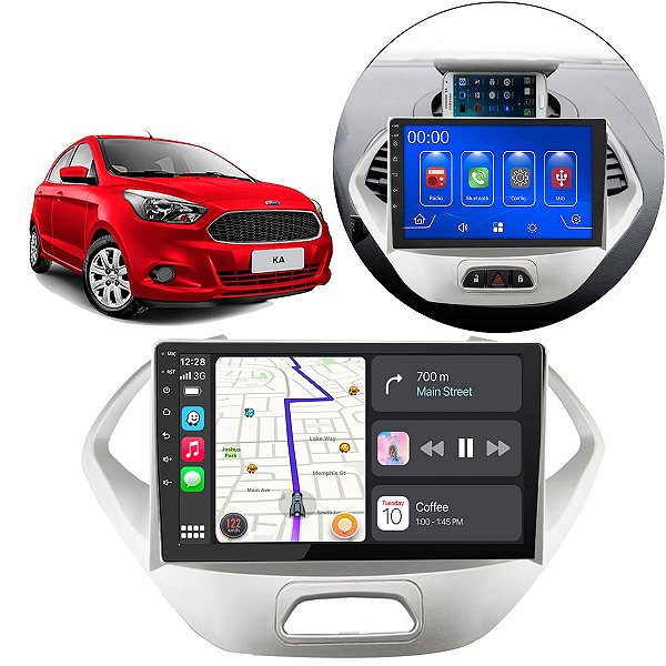 Kit Central Multimídia Android Auto CarPlay Ford Ka 2015 2016 2017 + Câmera de Ré