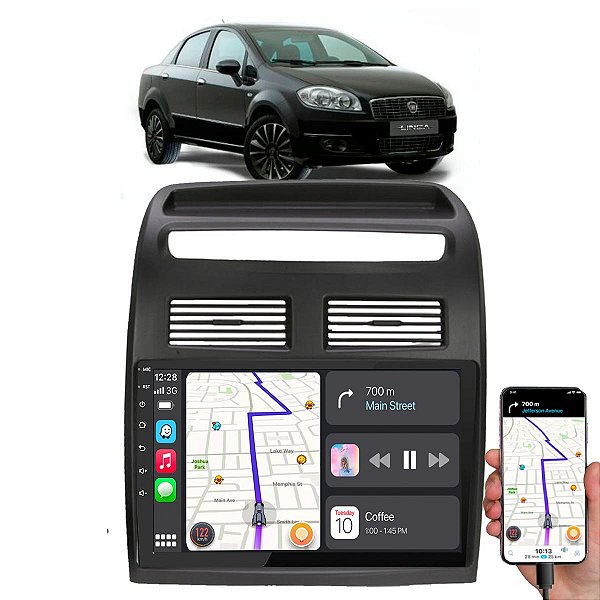 Kit Central Multimídia Android Auto CarPlay MP5 9" Fiat Linea 2009 a 2014 + Câmera de Ré