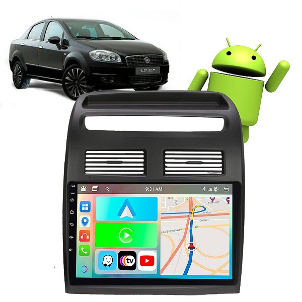 Kit Central Multimídia Android 2-32GB 9" Polegadas Linea 2009 a 2014 CarPlay + Câmera