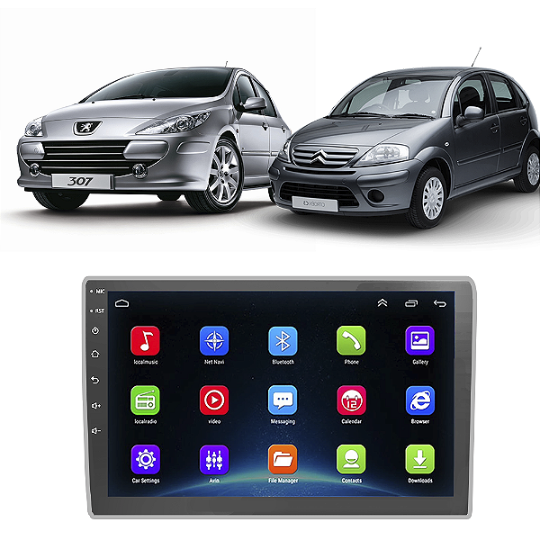 Kit Multimídia Android 9 Pol Peugeot 307 C3 2002-2012 Wifi Waze Spotify