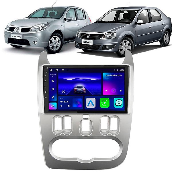 Kit Central Multimídia Android Octa-Core CarPlay Renault Sandero Logan 2007 a 2011 GPS + Câmera