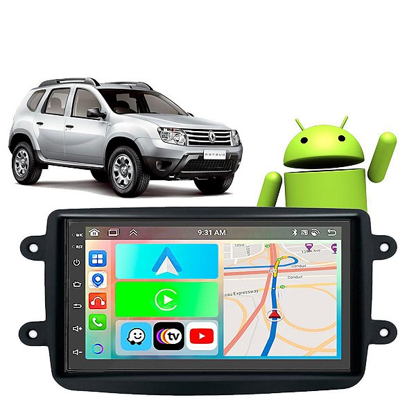 Kit Central Multimídia Android 2-32gb CarPlay Renault Duster 2011 a 2019 + Câmera de Ré