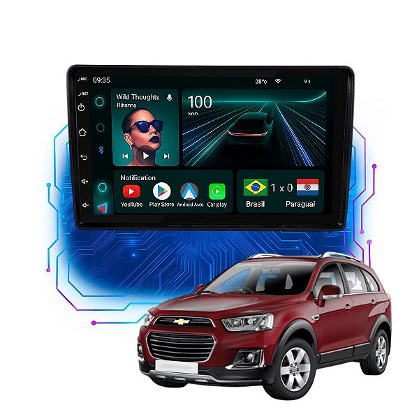 Kit Multimídia Android 9” Captiva 2008 a 2017 | 4GB + 64GB, CarPlay e Android Auto