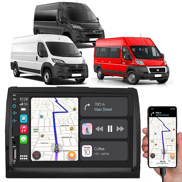 Kit Central Multimidia Android-Auto Carplay Fiat Ducato Peugeot Boxer Citroen Jumper 2018 a 2025 7" MP5 + Câmera de Ré