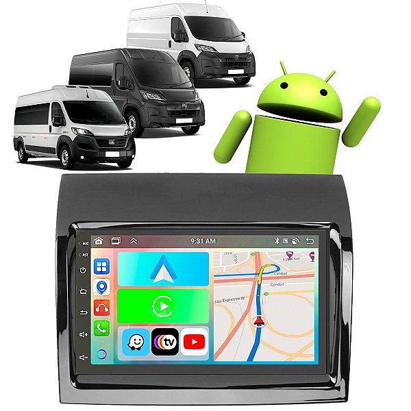 Kit Central Multimídia Android 2-32GB Ducato Boxer Jumper 2018-2025 CarPlay Waze