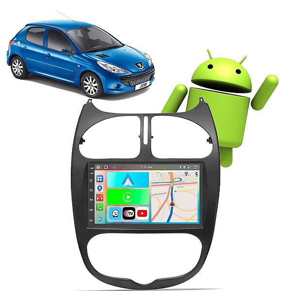 Kit Central Multimídia Android 2-32GB Peugeot 206 2000-2010 CarPlay Waze