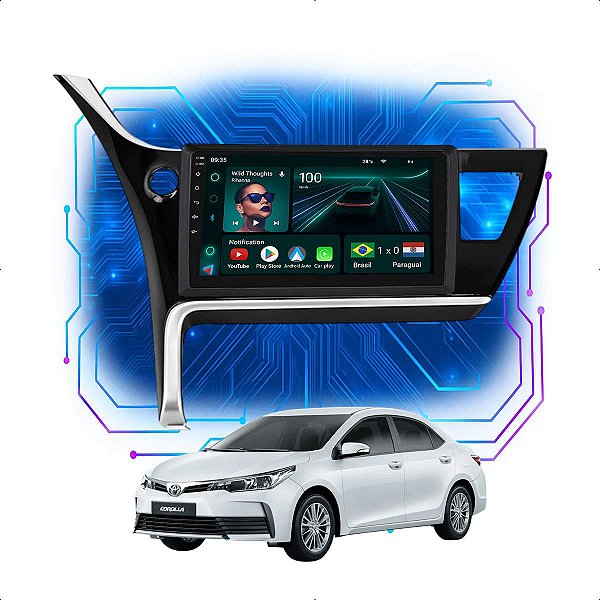 Kit Multimídia Android 9” Corolla 2018-2019 | 4GB + 64GB, CarPlay e Android Auto