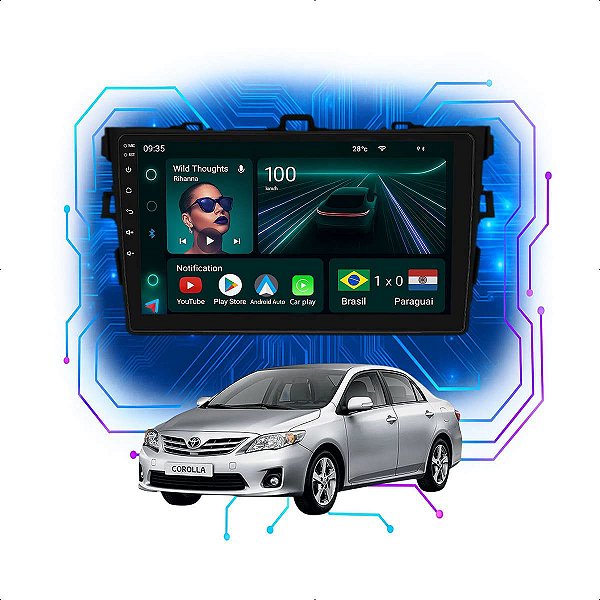 Kit Multimídia Android 9” Corolla 2009-2014 | 4GB + 64GB, CarPlay e Android Auto