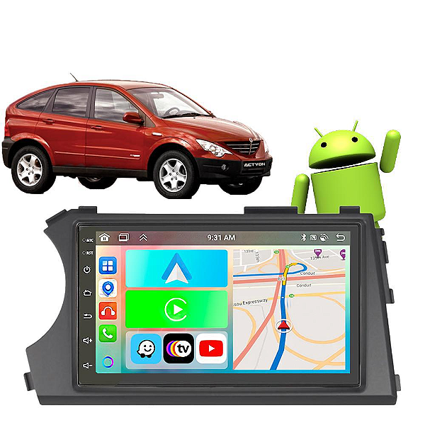Kit Multimídia Actyon Kyron 2008 a 2013 CarPlay Bluetooth