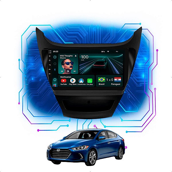 Kit Multimídia Android 9”  Elantra 2014-2016 | 4GB + 64GB, CarPlay e Android Auto