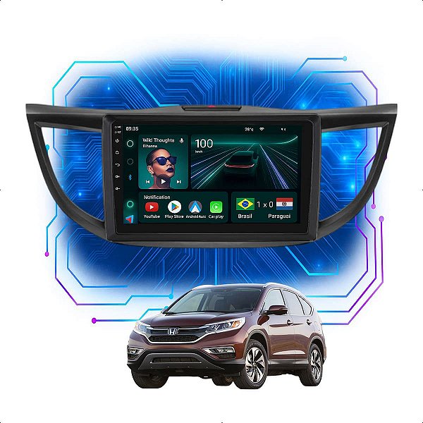 Kit Multimídia Android 9” Honda CRV 2012 a 2016 | 4GB + 64GB, CarPlay e Android Auto