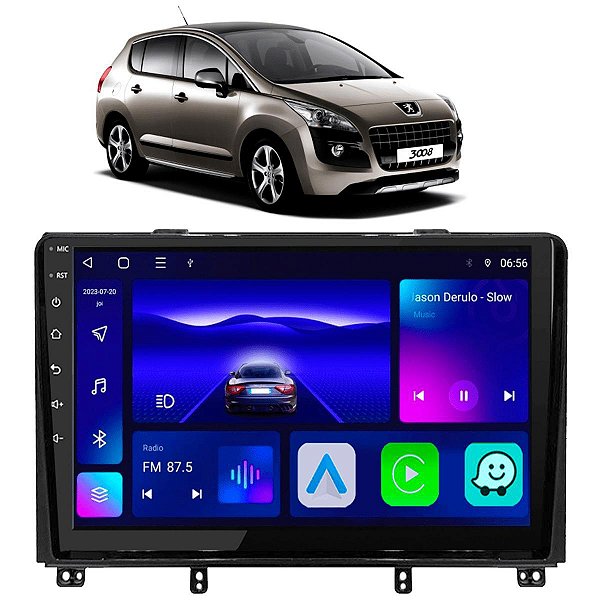 Kit Multimídia Android 9” Peugeot 3008 2011–2016 CarPlay Android Auto GPS
