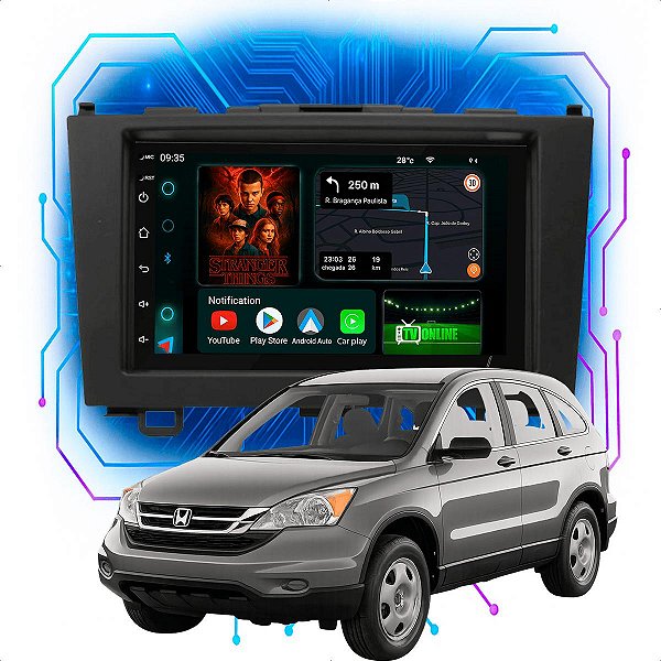 Kit Multimídia Android 7" 4GB+64GB CRV 2007–2011 Bluetooth GPS Wi-Fi Câmera Ré