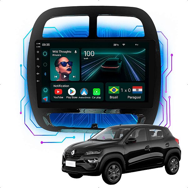 Kit Multimídia Android 9” Kwid 2018-2026 | 4GB + 64GB, CarPlay e Android Auto