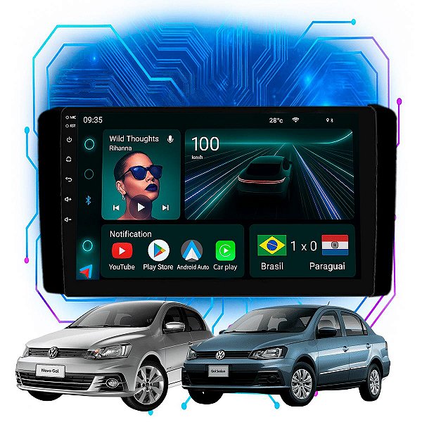 Kit Multimídia Android 9” Gol G7 2016-2018 Gol G8 2018-2021 Sobreposta | 4GB + 64GB, CarPlay e Android Auto