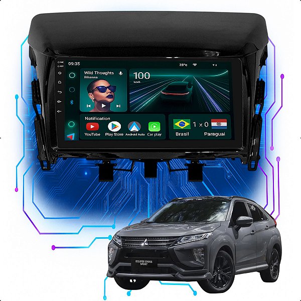Kit Multimídia Android 9" Eclipse Cross 2017-2022 | 4GB + 64GB, CarPlay e Android Auto