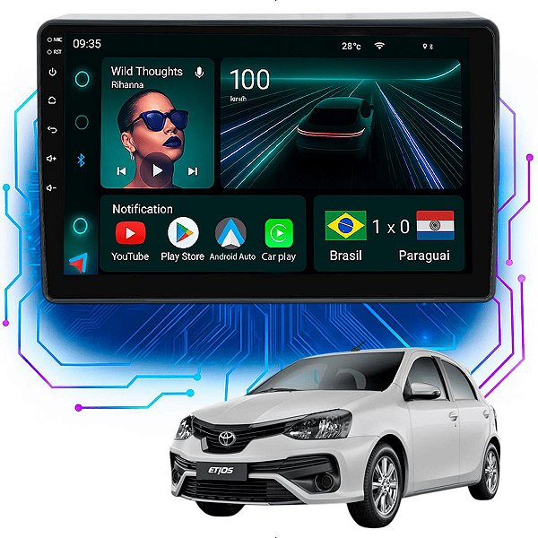 Kit Multimídia Android 9” Etios 2013-2020 | 4GB + 64GB, CarPlay e Android Auto