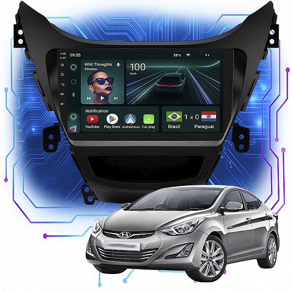 Kit Multimídia Android 9” Elantra 2010-2013 | 4GB + 64GB, CarPlay e Android Auto