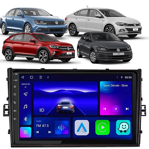Kit Central Multimídia Android Octa-Core 4-64GB Polo Virtus 2018-2022 + Câmera de Ré GPS
