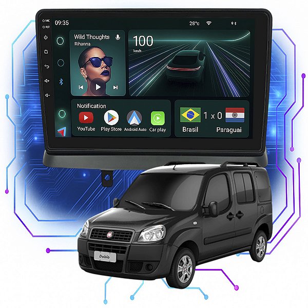 Kit Multimídia Android 9” Doblo 2000-2021 | 4GB + 64GB, CarPlay e Android Auto
