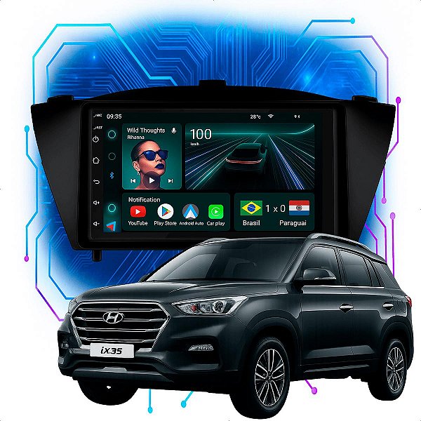 Kit Multimídia Android 7” IX35 2010-2022 | 4GB + 64GB, CarPlay e Android Auto