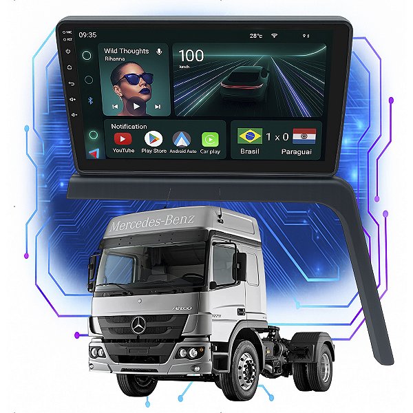Kit Multimídia Android 9p Atego Axor 2009-2025 4GB+64GB Carplay
