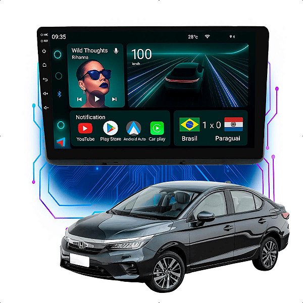 Kit Multimidia Android 4GB/64GB 9p City 2021-2023 Spotify + Câmera De Ré