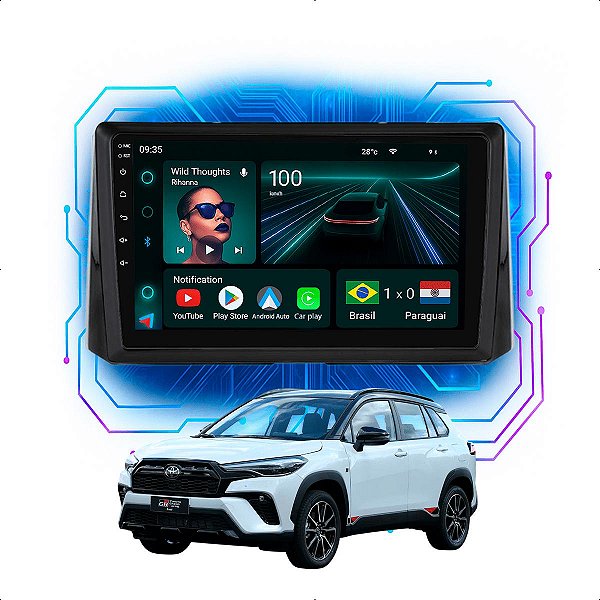 Kit Multimídia Android 9” Corolla Cross 2022-2026 | 4GB + 64GB, CarPlay e Android Auto