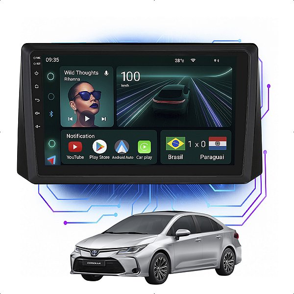 Kit Multimídia Android 9” Corolla 2020-2026 | 4GB + 64GB, CarPlay e Android Auto