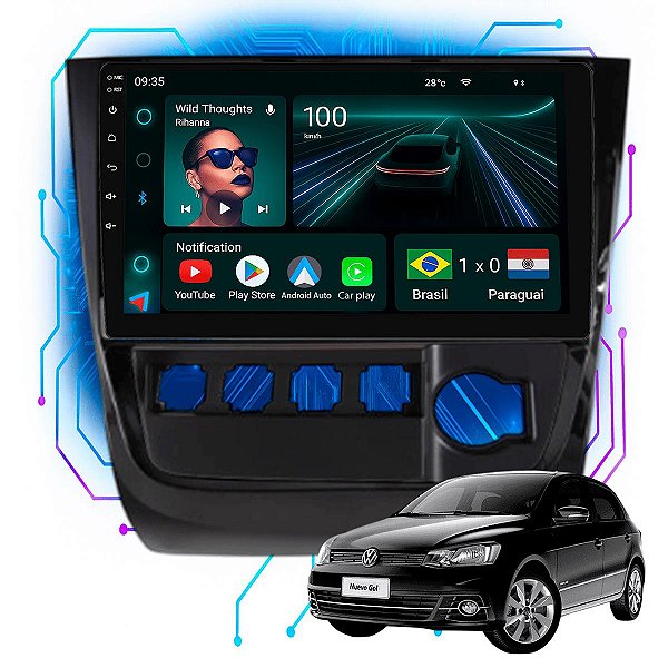 Kit Multimidia Android 4GB/64GB 9p Gol Voyage Saveiro G6 2012 a 2016 Waze + Youtube