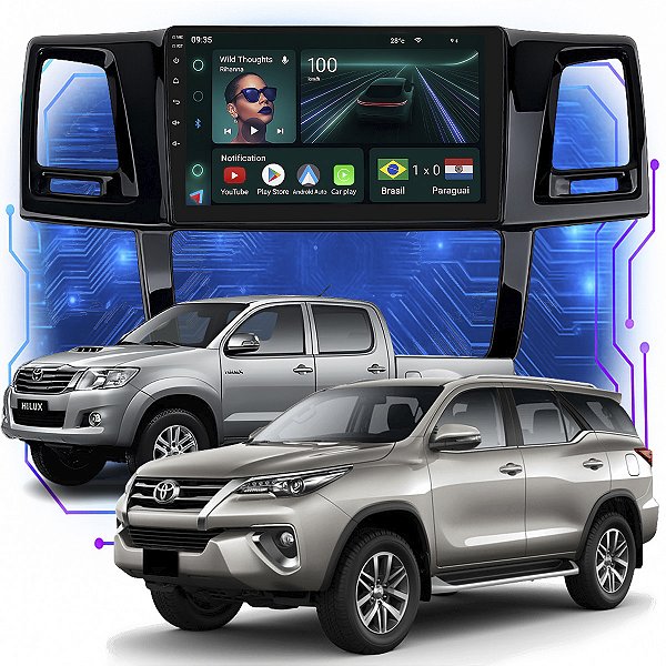 Kit Multimidia Android 4GB/64GB 9p Hilux Sw4 2009-2015 Android Auto + Wifi
