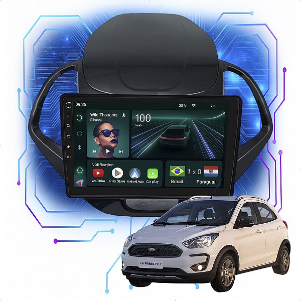 Kit Multimidia Android 4/64GB 9p KA Freestyle 2019-2021 Android Auto + Câmera De Ré