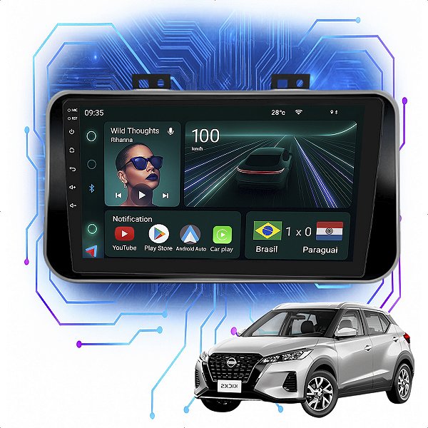 Kit Multimidia Android 4GB/64GB 9p Kicks 2016-2022 Bluetooth + Câmera De Ré